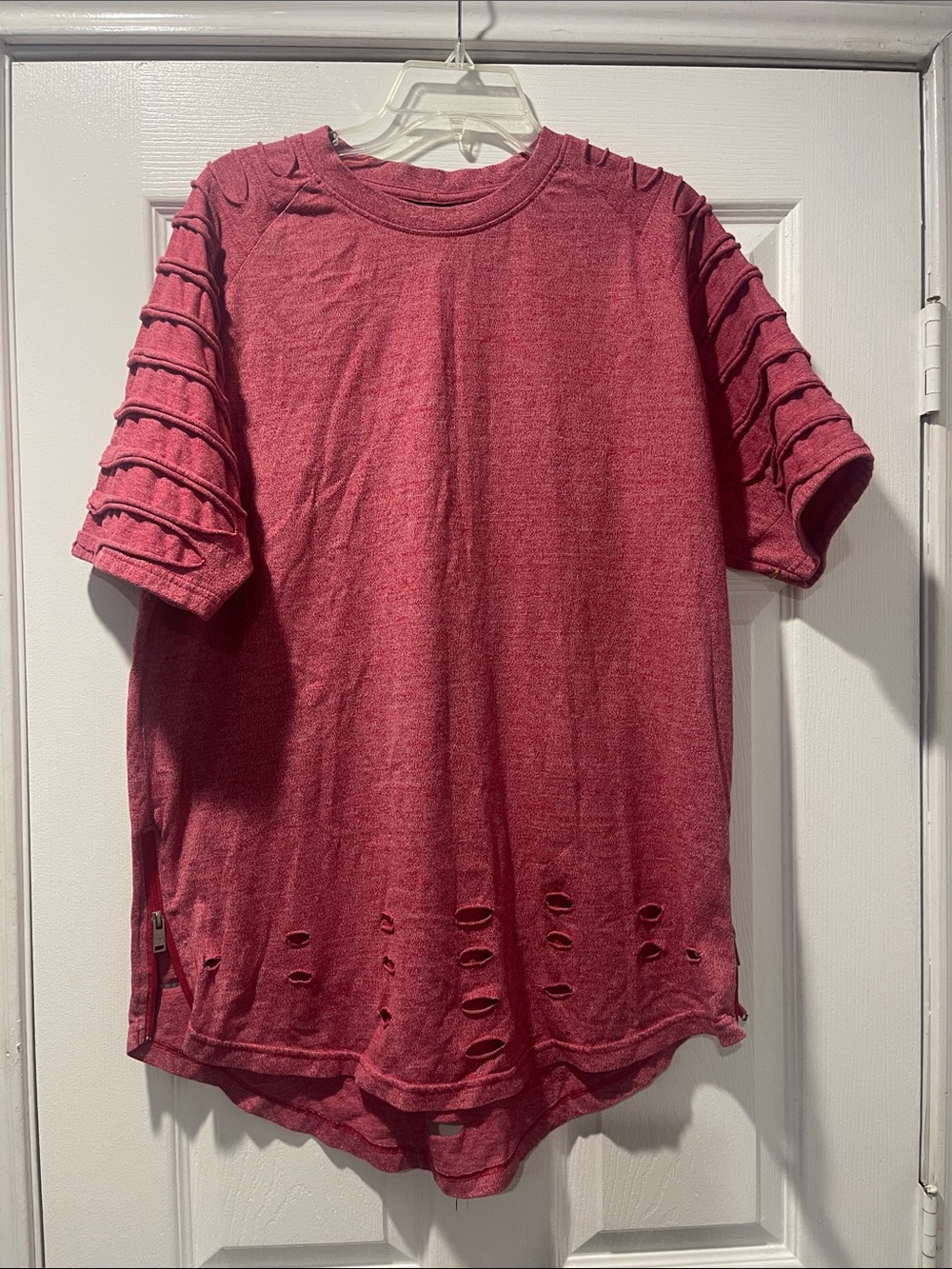 Rebel Minds Men's Short Sleeve Distressed Tee in red